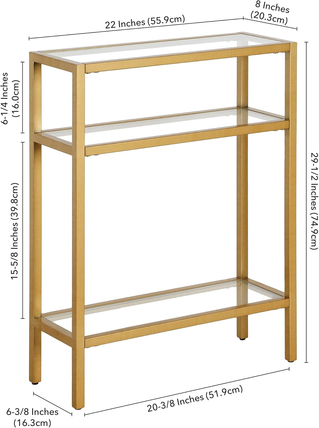 22" Wide Rectangular Console Table in Brass, Entryway Table, Accent Table for Living Room, Hallway