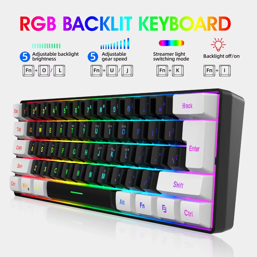 Gaming Keyboard, Quiet Wired Computer Keyboard USB Wired 61-Key Gaming Keypad Ergonomic Streamlined Design Keyboard