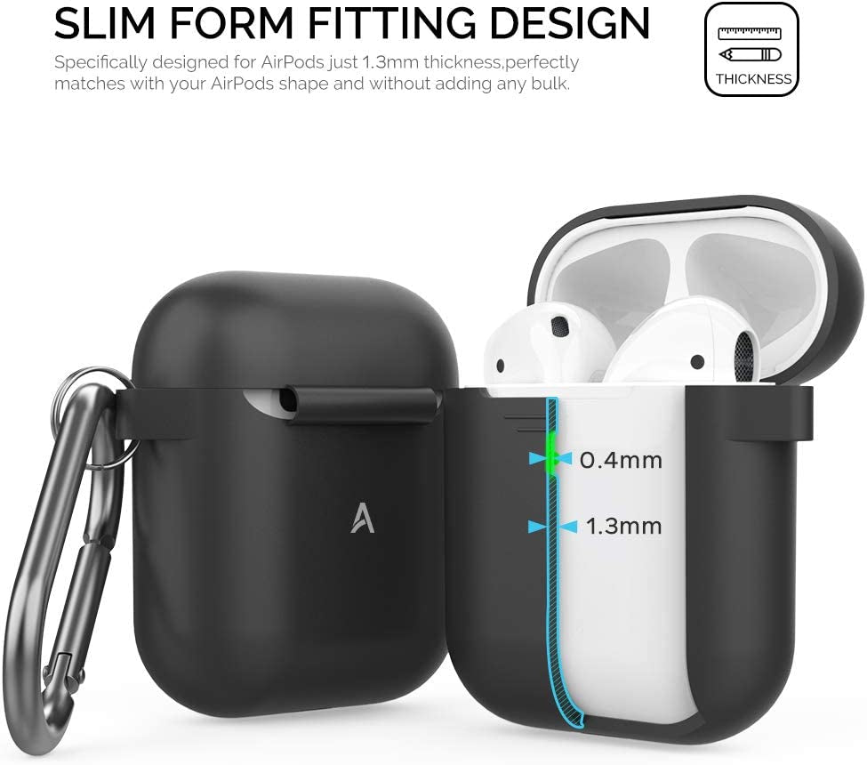 Airpods Case Cover plus Hand Strap Silicone Protective Case Cover Accessories Compatible with Apple Airpods 2 & 1 for Man Wonen Girls(Black)