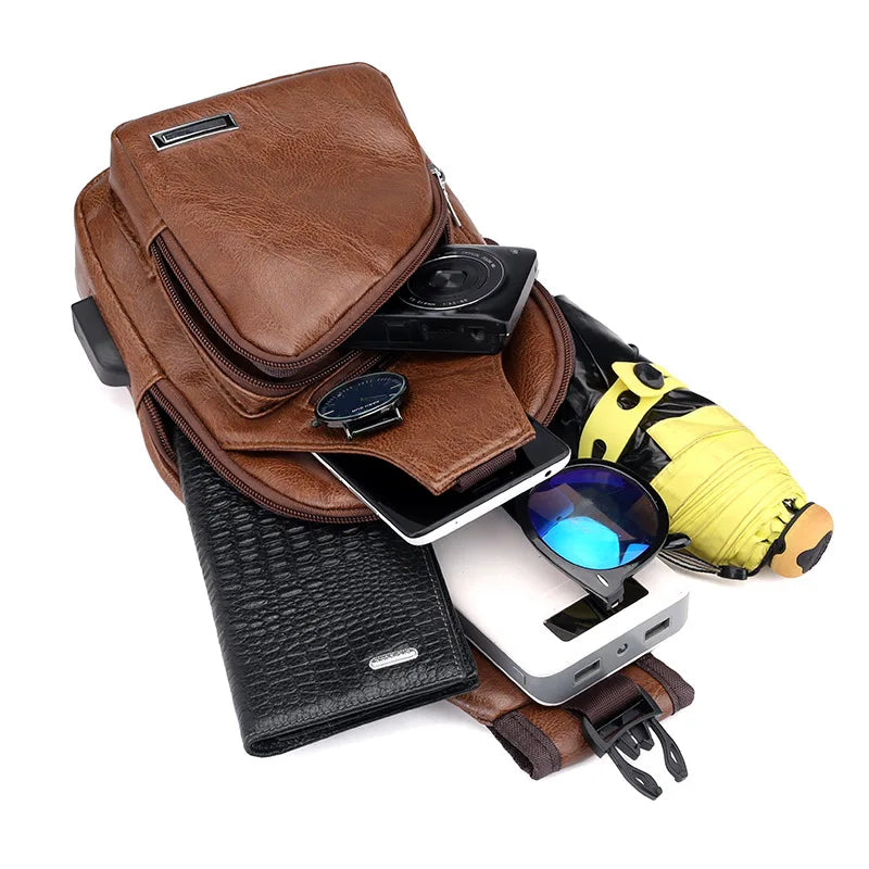 Travel Men'S Crossbody Bags USB Chest Bag Designer Messenger Bag Leather Shoulder Bags Diagonal Package New Back Pack