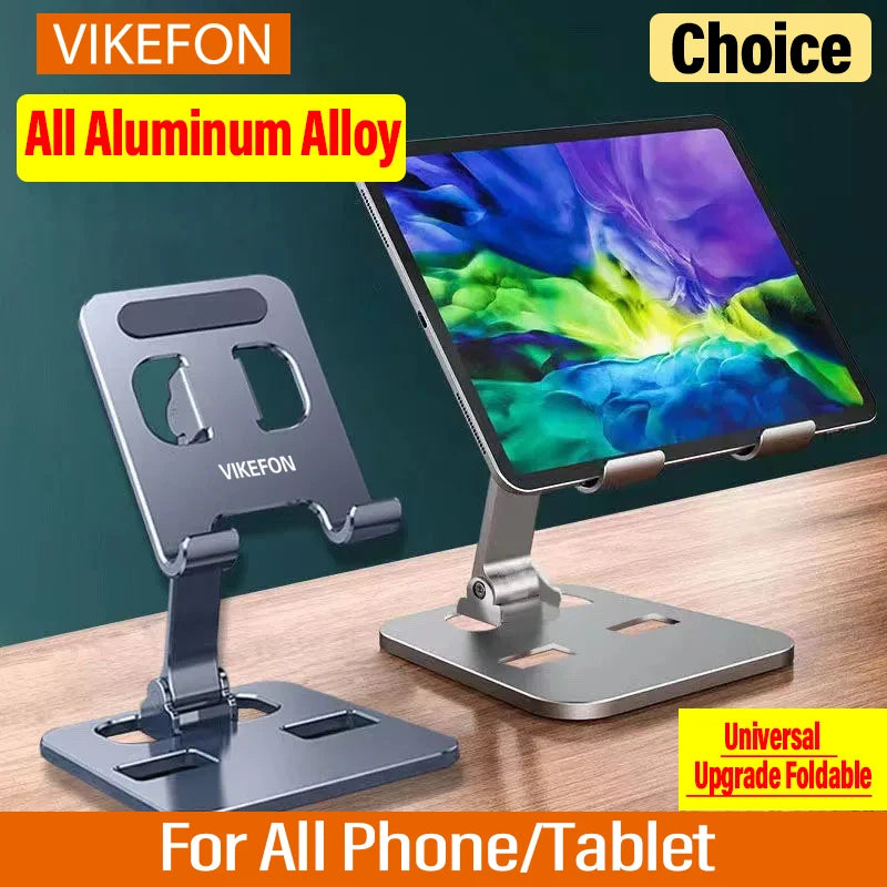 VIKEFON Aluminum Alloy Portable Tablet Holder for Ipad Adjustable Folding Lazy Desktop Live Mobile Phone Stand Mount Support