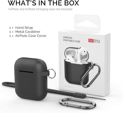 Airpods Case Cover plus Hand Strap Silicone Protective Case Cover Accessories Compatible with Apple Airpods 2 & 1 for Man Wonen Girls(Black)