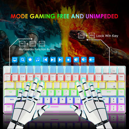 Wired Gaming Keyboard Rainbow Backlit Mechanical Keyboard Type-C 84 Keys Full Keys Anti-Ghosting for PC Gamers Work Office Blue Switch & Red Switch